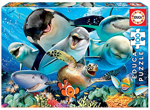 Educa - Mapamundi Animales Puzzle Infantil de 150 Piezas, a Partir de 6 años (18115) + Puzzle Infantil Selfie Bajo el Agua, 100 Piezas, Color Variado, Color/Modelo Surtido (18062)