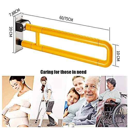 EEUK Barras Minusvalidos Abatibles, Baño de Agarre Asidero de Seguridad Montado en la Pared Inoxidable para Baño Adaptado a Personas Mayores o con Minusvalías(Size:60CM,Color:Amarillo)