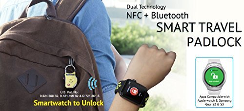 eGeeTouch Candado de viaje inteligente con tecnologías de acceso Dual patentadas (NFC + BT), seguimiento de cerca, etc., Color negro, amarillo, 1