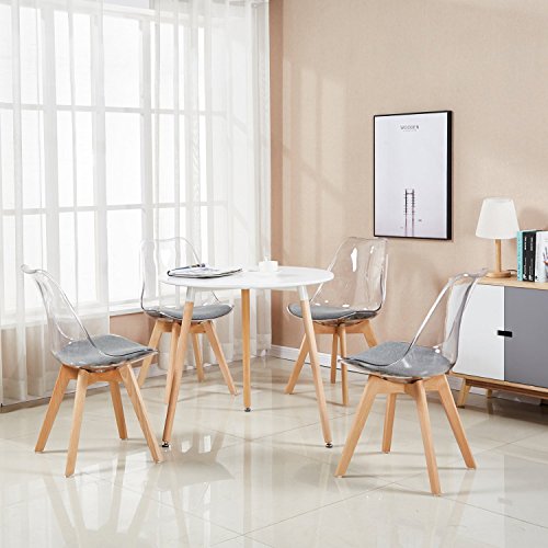 EGGREE Pace de 2 Silla Transparente Policarbonato Sillas Comedor Modernas Sillas Escandinava Acolchada, Pata Madera de Haya