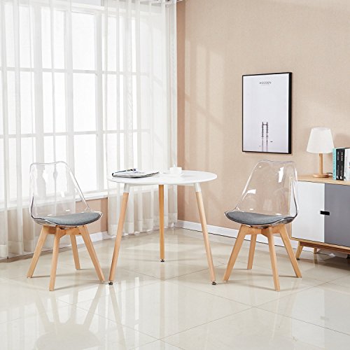 EGGREE Pace de 2 Silla Transparente Policarbonato Sillas Comedor Modernas Sillas Escandinava Acolchada, Pata Madera de Haya