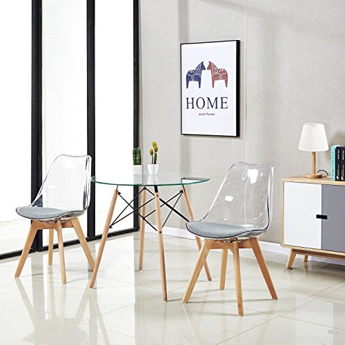 EGGREE Pace de 4 Silla Transparente Policarbonato Sillas Comedor Modernas Sillas Escandinava Acolchada, Pata Madera de Haya