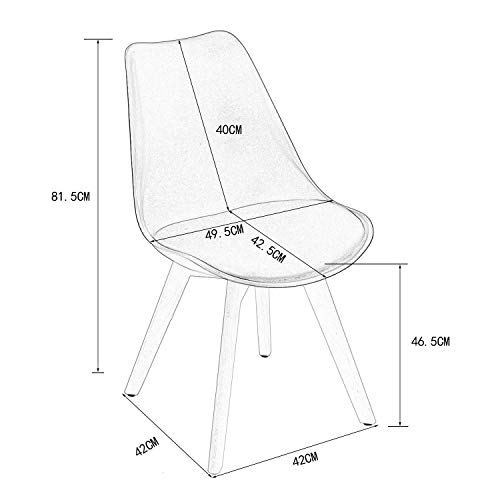 EGGREE Pack de 4 Sillas de Comedor Sillas Cocina Nórdico con Asiento Tapizado y Las piernas de Madera de Haya Maciza - Gris