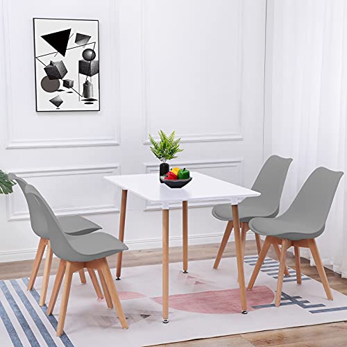 EGGREE Pack de 4 Sillas de Comedor Sillas Cocina Nórdico con Asiento Tapizado y Las piernas de Madera de Haya Maciza - Gris