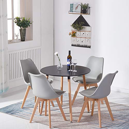 EGGREE Pack de 4 Sillas de Comedor Sillas Cocina Nórdico con Asiento Tapizado y Las piernas de Madera de Haya Maciza - Gris