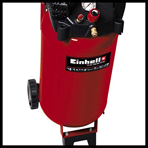 Einhell Compresor TH-AC 240/50/10 OF (1500 W, 240 l/min aspiración, depósito de 50 l, 10 bar de presión máxima de funcionamiento, bajo nivel de aceite y mantenimiento, reductor de presión, manómetro)