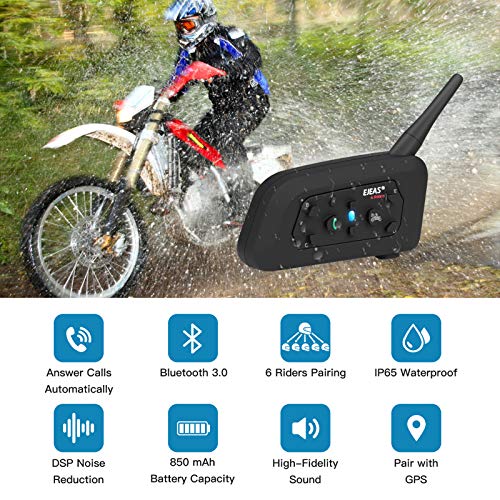 EJEAS 1 Paquete V6 Pro BT Casco de Motocicleta Bluetooth 3.0 Intercomunicador Auricular 1200M 2 Personas Full Duplex Wireless Moto Interphone Connect hasta 6 Pilotos