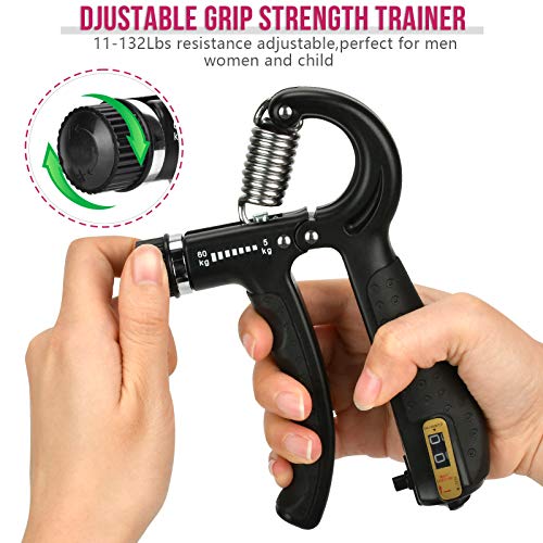 EKKONG Hand Grip Fortalecedores de Mano, Fortalecedor de Agarre de Mano Kit de Entrenamiento de Agarre de antebrazo 5-60KG,Ajustables Fortalecedores de Agarre Kit de Entrenamiento (Black)