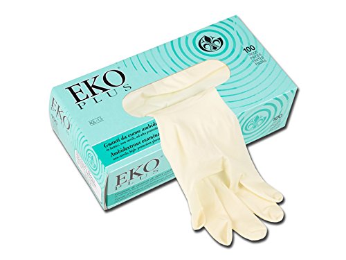 EKO Plus - Guantes de Examen Desechables de Látex Puro, con Polvo, no Estériles, Alta Protección, DM Clase I, EPI de categoría de riesgo III, tamaño Small, dispensador de 100 guantes ambidiestros