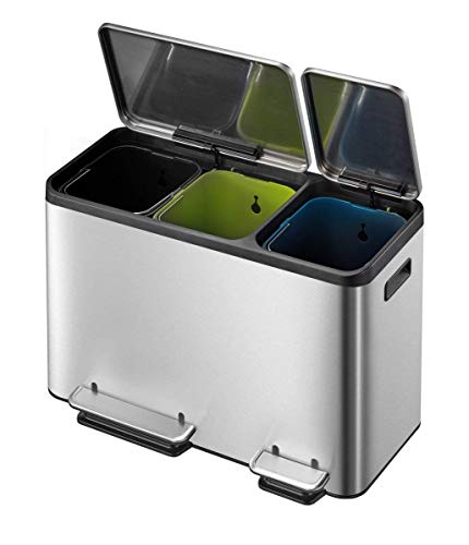 EKO VB 912846 EcoCasa Step Bin Triple Liners 15L+15L + 15L Inox Mate, Acero Inoxidable 32,1 x 60,5 x 49,2 cm