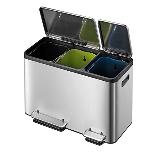 EKO VB 912846 EcoCasa Step Bin Triple Liners 15L+15L + 15L Inox Mate, Acero Inoxidable 32,1 x 60,5 x 49,2 cm