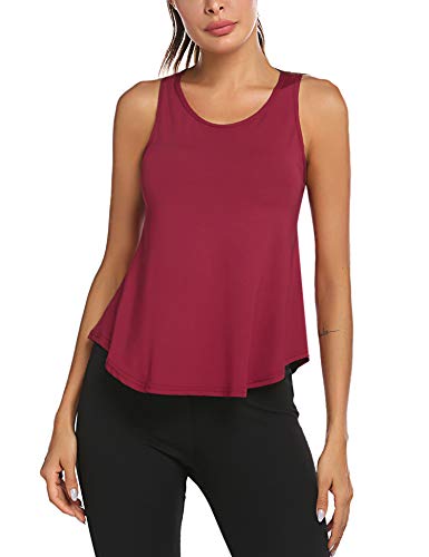 Ekouaer Camiseta deportiva de tirantes para mujer con espalda cruzada, para yoga, fitness, deporte, borgoña, XL