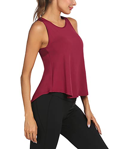 Ekouaer Camiseta deportiva de tirantes para mujer con espalda cruzada, para yoga, fitness, deporte, borgoña, XL