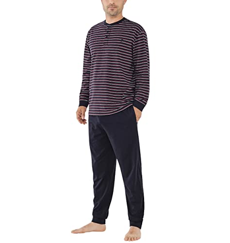 El Búho Nocturno - Pijama Hombre Largo Tapeta Punto Rayas Marino 100% algodón Talla 5 (XL)