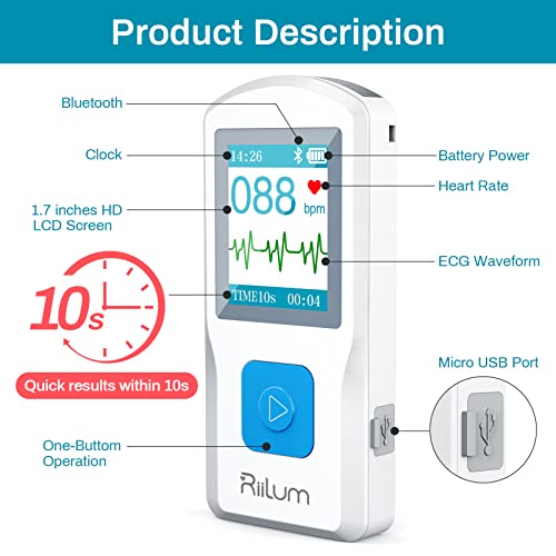 El monitor ECG portátil para rastrear la frecuencia y el ritmo cardíaco, el electrocardiógrafo cardíaco inalámbrico bluetooth hogar con pantalla OLED grande para iOS, Android y Windows