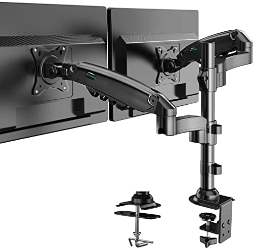 El Soporte Dual para Monitor HUANUO Ajusta a Pantallas de LCD / LED de 17 "-32", Soporte con Doble Brazo de Resorte de Gas de Rotación de 360 ° Ajustable en Altura, 2 Opciones de Montaje, VESA 75/100