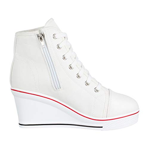 Elara Zapatilla de Deporte Tacón de cuña Unisex Sneaker High Top Chunkyrayan B6986-SP White-40