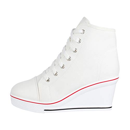 Elara Zapatilla de Deporte Tacón de cuña Unisex Sneaker High Top Chunkyrayan B6986-SP White-40