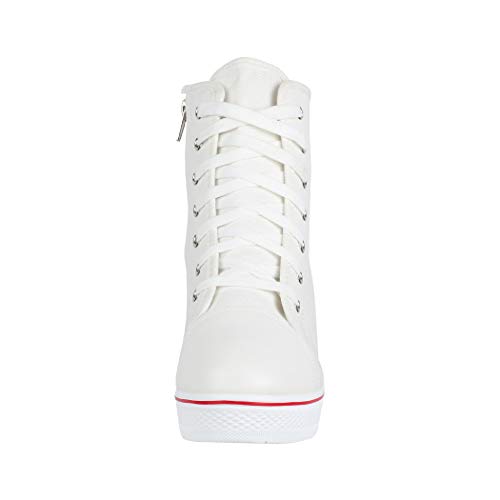 Elara Zapatilla de Deporte Tacón de cuña Unisex Sneaker High Top Chunkyrayan B6986-SP White-40