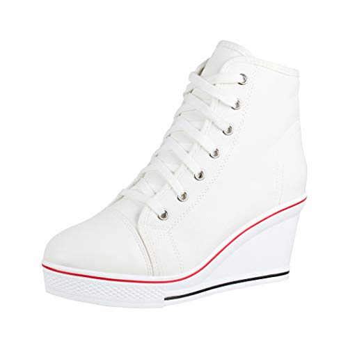 Elara Zapatilla de Deporte Tacón de cuña Unisex Sneaker High Top Chunkyrayan B6986-SP White-40