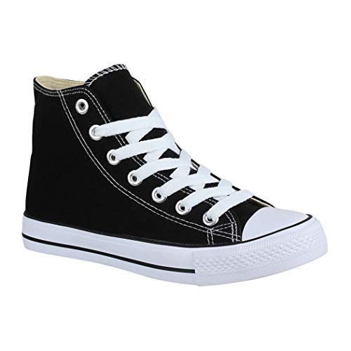 Elara Zapatilla Unisex Zapatos Deportivos Cómodos Mujer y Hombre Textil High Top Negro Black-36