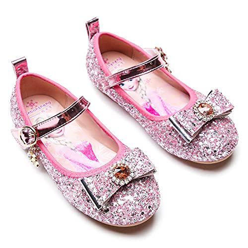 Eleasica Zapatos Planos con Adorno de Punta de Lazo de Piedra Brillante para Vestido de Princesa Zapatillas Colores Azul, Rosa, Plata Calzado para niña Infantil de 3 a 12 años, tamaño 24-34