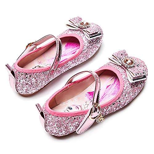 Eleasica Zapatos Planos con Adorno de Punta de Lazo de Piedra Brillante para Vestido de Princesa Zapatillas Colores Azul, Rosa, Plata Calzado para niña Infantil de 3 a 12 años, tamaño 24-34