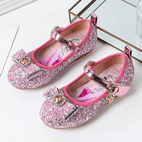 Eleasica Zapatos Planos con Adorno de Punta de Lazo de Piedra Brillante para Vestido de Princesa Zapatillas Colores Azul, Rosa, Plata Calzado para niña Infantil de 3 a 12 años, tamaño 24-34