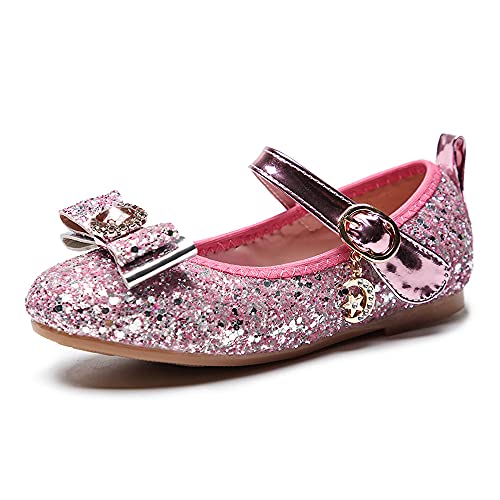 Eleasica Zapatos Planos con Adorno de Punta de Lazo de Piedra Brillante para Vestido de Princesa Zapatillas Colores Azul, Rosa, Plata Calzado para niña Infantil de 3 a 12 años, tamaño 24-34