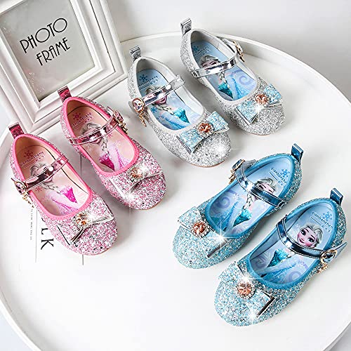 Eleasica Zapatos Planos con Adorno de Punta de Lazo de Piedra Brillante para Vestido de Princesa Zapatillas Colores Azul, Rosa, Plata Calzado para niña Infantil de 3 a 12 años, tamaño 24-34