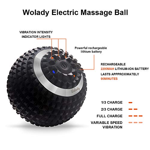 Eléctrico Bola de Masaje Pelota Massage Ball Automasaje Eléctrico Bola Fascia Recargable Wolady 4 Modos IP65 Fitness Bolas Masaje Liberación Miofascial Muscular Masajeador Espalda Pierna Trigger Point