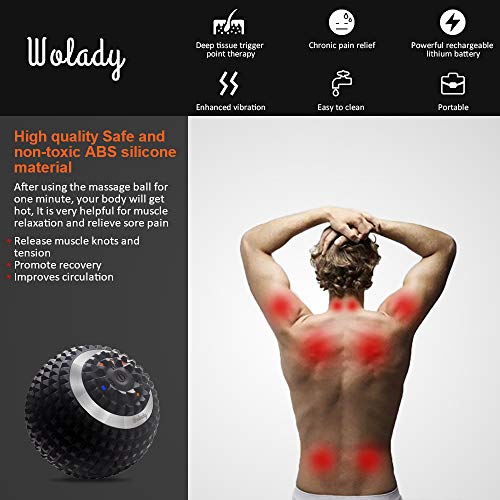 Eléctrico Bola de Masaje Pelota Massage Ball Automasaje Eléctrico Bola Fascia Recargable Wolady 4 Modos IP65 Fitness Bolas Masaje Liberación Miofascial Muscular Masajeador Espalda Pierna Trigger Point