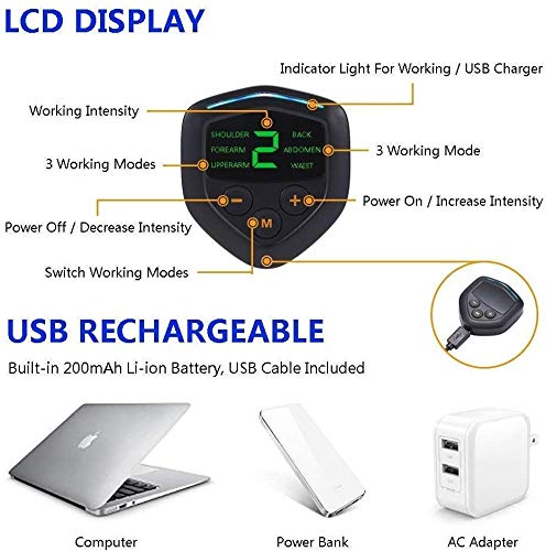 Electroestimulador Muscular, EMS Estimulador Muscular Abdominales con USB Recargable para Abdomen/Brazo/Piernas/Glúteos