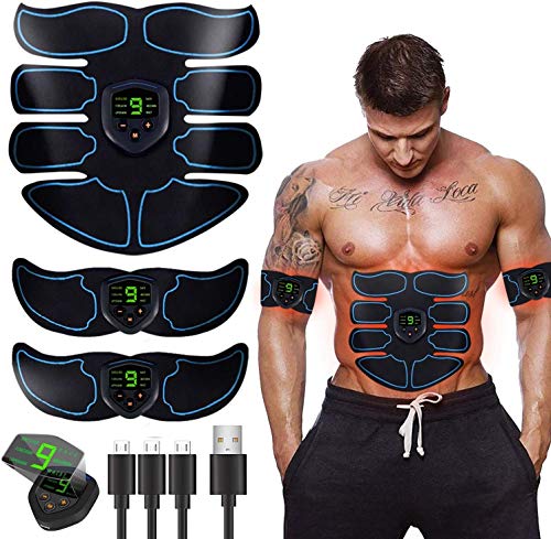 Electroestimulador Muscular, EMS Estimulador Muscular Abdominales con USB Recargable para Abdomen/Brazo/Piernas/Glúteos