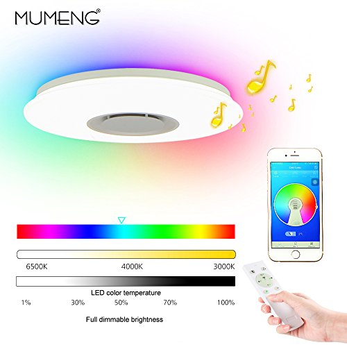 ELINKUME Lámpara de Techo Regulable Cambio de Color LED Lámpara con Altavoz Bluetooth y Mando a Distancia 36W Estrellado (APP + Mando a Distancia)