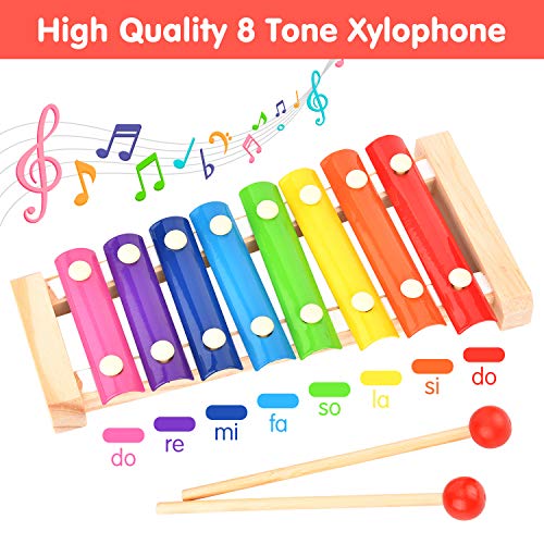 Elover Instrumentos musicales para niños pequeños, instrumentos de percusión de madera, con mochila de almacenamiento, aprendizaje temprano, juguetes musicales ruidosos para niños y niñas