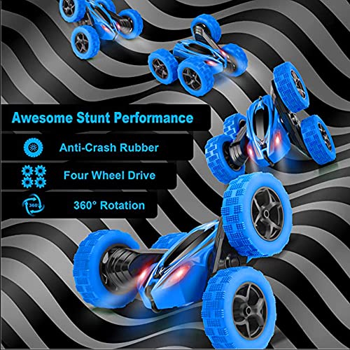 ELYCO PLACE Coche Teledirigido 360 Acrobacias Doble Giro, 2.4 GHz RC Coche de Control Remoto 4x4 Rotación Volteo de 360 Grados, con Batería Recargable, Regalo para niños (Azul)