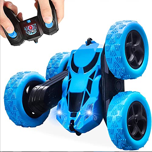 ELYCO PLACE Coche Teledirigido 360 Acrobacias Doble Giro, 2.4 GHz RC Coche de Control Remoto 4x4 Rotación Volteo de 360 Grados, con Batería Recargable, Regalo para niños (Azul)