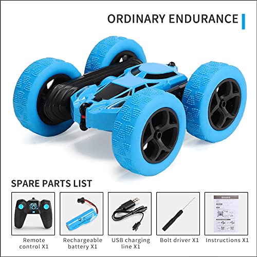 ELYCO PLACE Coche Teledirigido 360 Acrobacias Doble Giro, 2.4 GHz RC Coche de Control Remoto 4x4 Rotación Volteo de 360 Grados, con Batería Recargable, Regalo para niños (Azul)