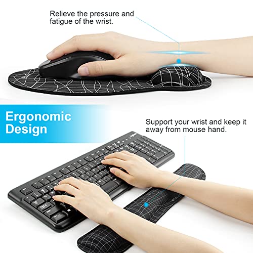 Elzo Juegode Reposamuñecas para Teclado con Alfombrilla de Ratón , Base Dde Goma Antideslizante, Acolchado de Espuma Viscoelástica, Diseño Ergonómico