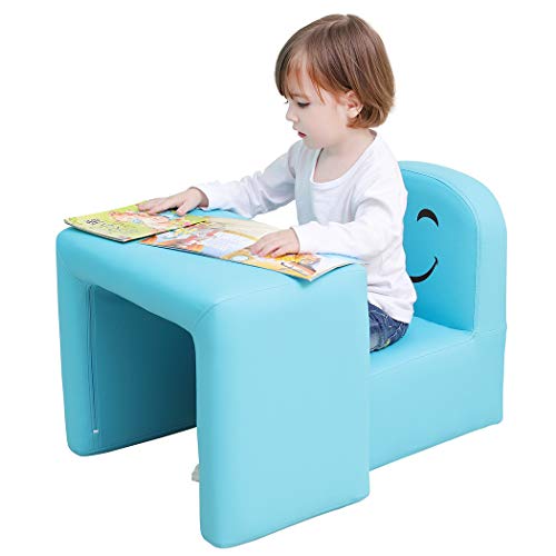 Emall Life Sillón para niños Multifuncional, Silla y Mesa para niños/Taburete con una Sonrisa Divertida para niños y niñas(Azul)