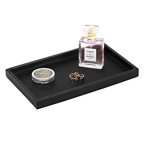 Emibele Bandeja de Baño de Joyería con Medio Tamaño, Plato de Joyería para Organización de Cuarto de Baño, Tocador, Hogar Accesorio Ideal para Guadar Perfume, Jabón Cosas Pequeñas, Negro Mate