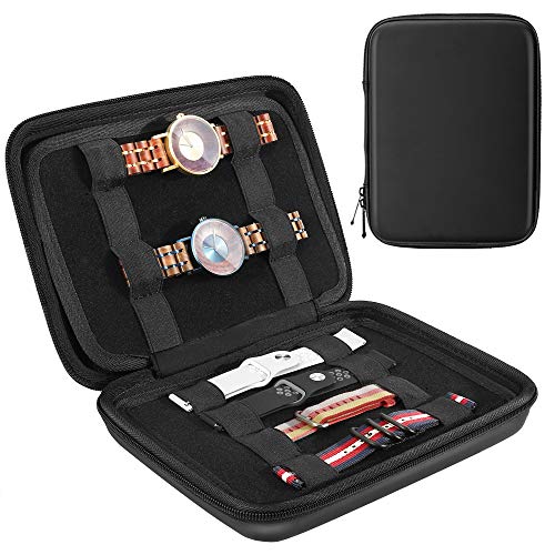 Emibele Caja para Pulsera con Bandas Elásticas, Organizador para Pulsera de Reloj de Robusta de EVA y Interior Suave con Cremallera Lisa para Joyería Cables y Auriculares, 24.5×18.5×4.5 cm - Negro