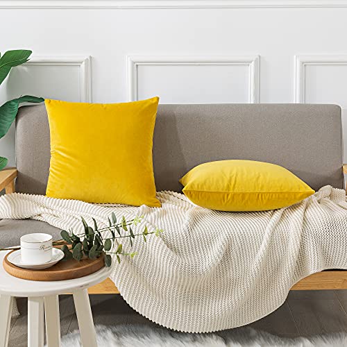 Emooqi Cojines Terciopelo para Sofa, 45x45cm Decoración Cuadrado Fundas de Almohada 2 Piezas Funda Cojin para Cojines para Dormitorio y Sala de Estar Terciopelo Funda de Cojine 18''x18'' -Amarillo