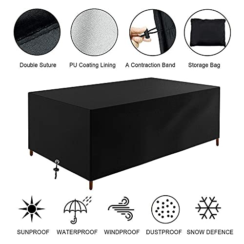 EMSMIL Funda Mesa Jardín Exterior Impermeable 242x162x100cm Resistente al Polvo Fundas Mesas Jardin Rectangular Protectora Muebles Conjuntos Terraza Silla Sofás Cubierta Oxford Negro