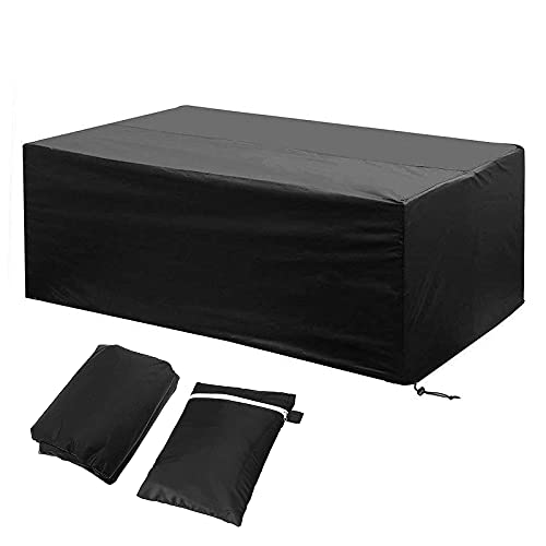 EMSMIL Funda Mesa Jardín Exterior Impermeable 242x162x100cm Resistente al Polvo Fundas Mesas Jardin Rectangular Protectora Muebles Conjuntos Terraza Silla Sofás Cubierta Oxford Negro