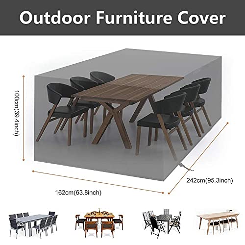 EMSMIL Funda Mesa Jardín Exterior Impermeable 242x162x100cm Resistente al Polvo Fundas Mesas Jardin Rectangular Protectora Muebles Conjuntos Terraza Silla Sofás Cubierta Oxford Negro