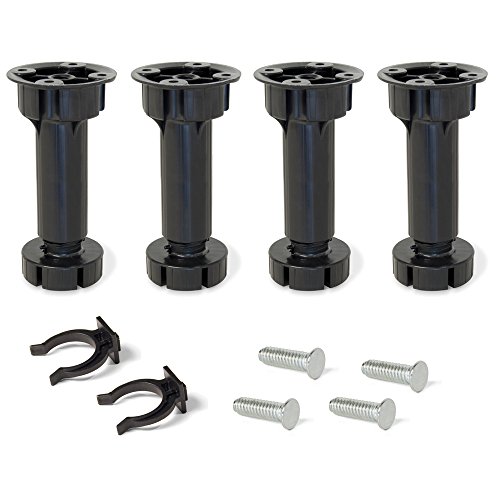 EMUCA - Patas Regulables para Muebles de Cocina o baño, Pack de 4 pies Negros con Accesorios de Montaje, H 100mm