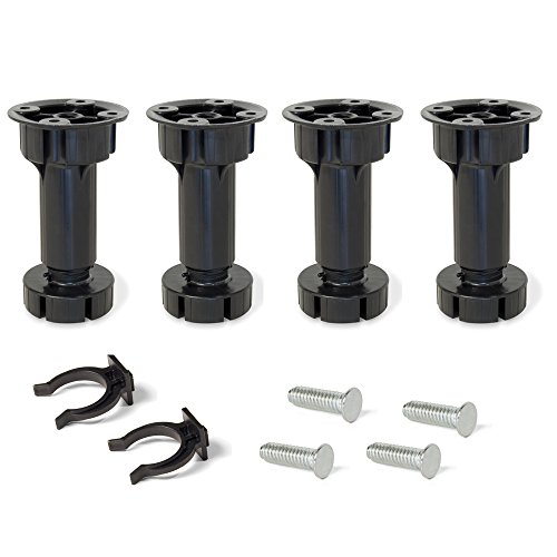 EMUCA - Patas Regulables para Muebles de Cocina o baño, Pack de 4 pies Negros con Accesorios de Montaje, H 150mm