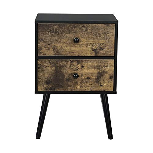 [en.casa] Mesa Auxiliar con Dos Cajones 60 x 40 x 29,5 cm Mesilla de Noche Mesita Cómoda Diseño Apariencia de Madera y Negro